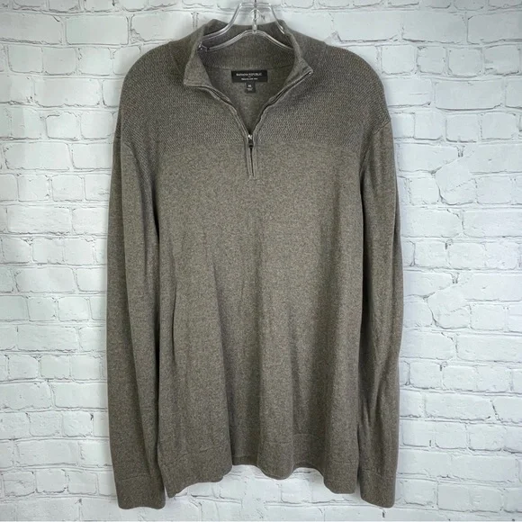 BANANA REPUBLIC Men's cotton silk cashmere brown gray quarter-zip sweater, sz XL - Picture 1 of 5